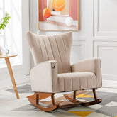 Wooden Velvet Accent Rocking Chair (Beige) - Wooden Twist UAE